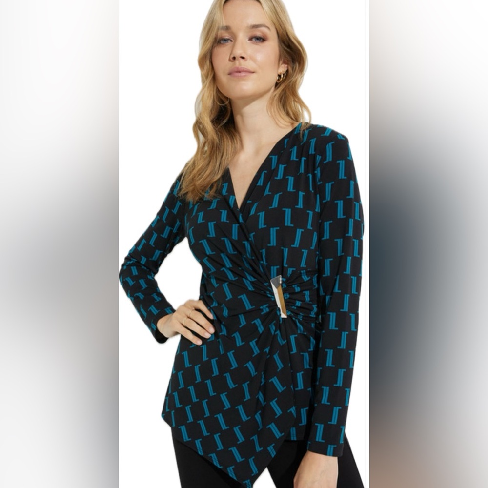Joseph Ribkoff Black and Teal Geometric Dress